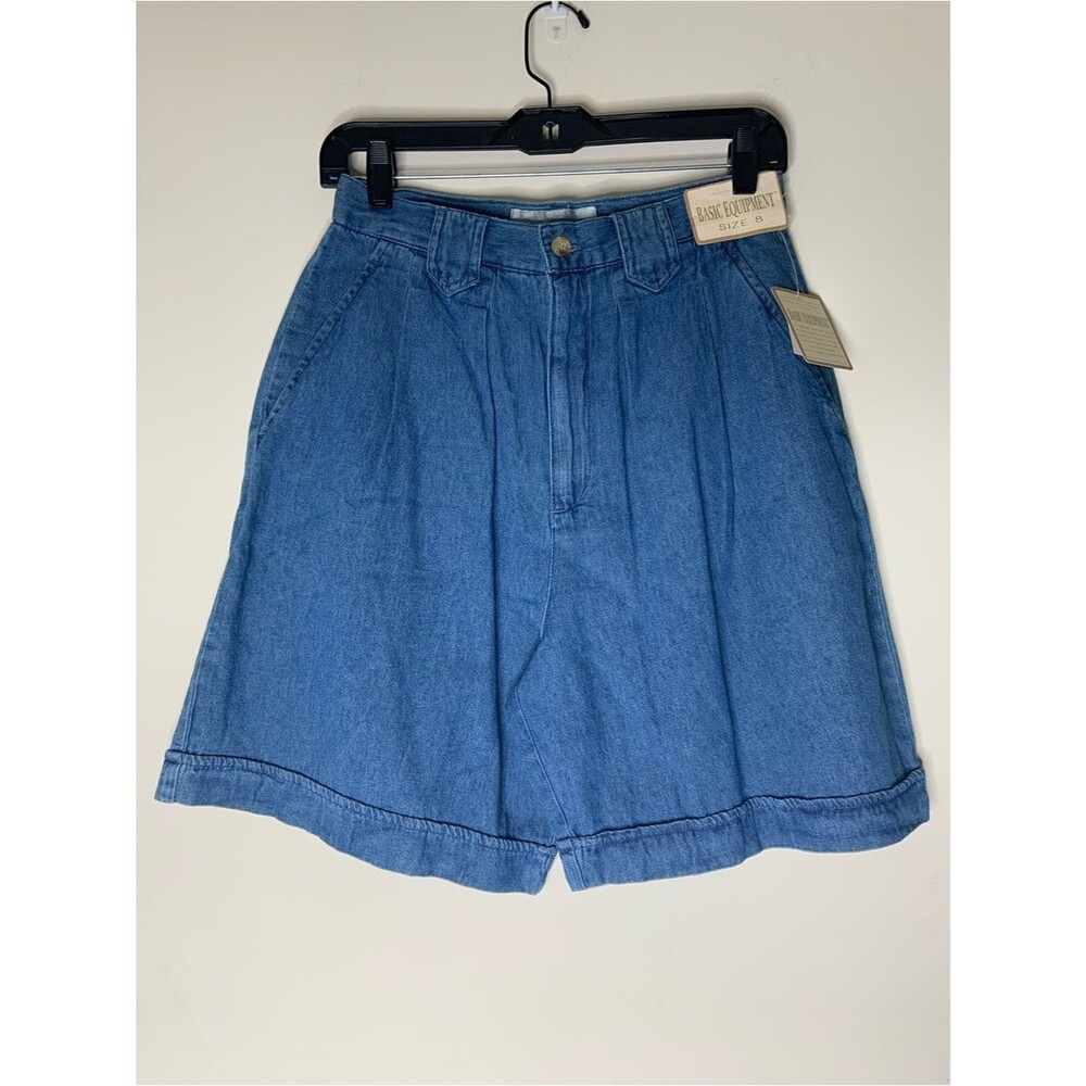 VTG Pleated Equipment Blue Denim Cotton High Rise Women’s Shorts Relaxed 8